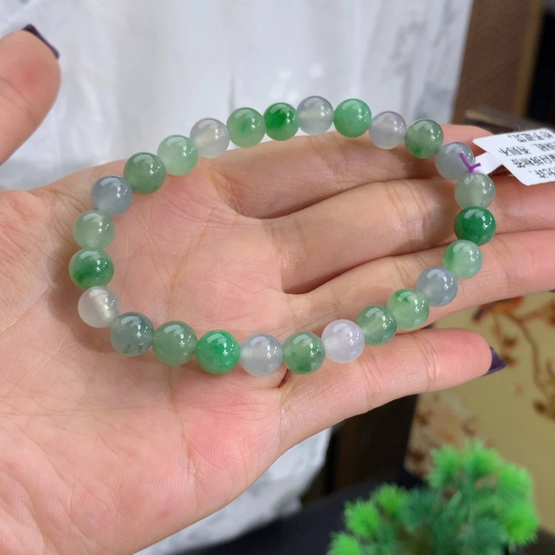 未镶嵌手串翡翠卡7.3冰胶飘花手串