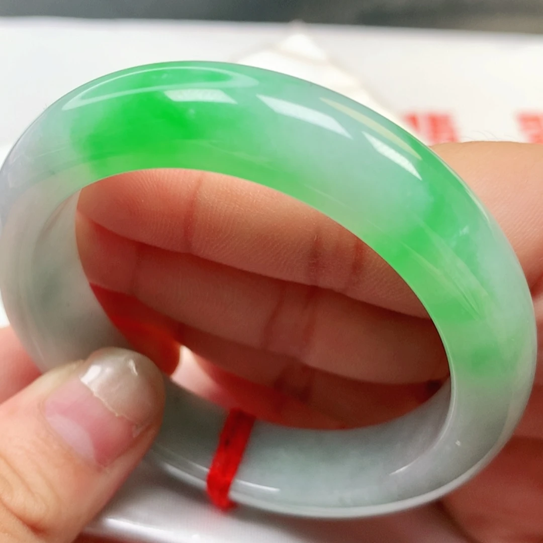 未镶嵌手镯翡翠缅甸纯天然翡翠阳绿毕业镯3555