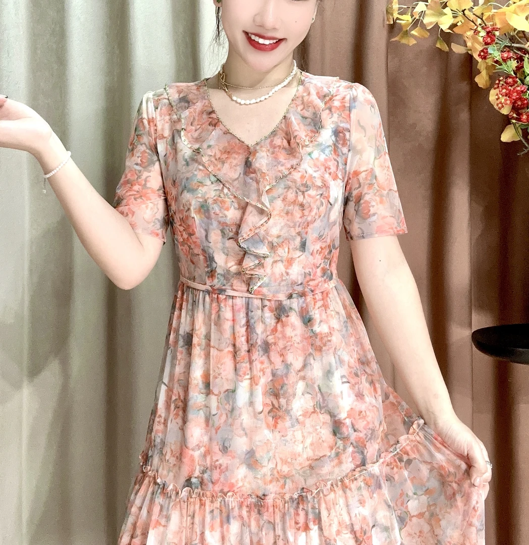 D 1325#女连衣裙妈妈装显瘦时尚夏季气质修身