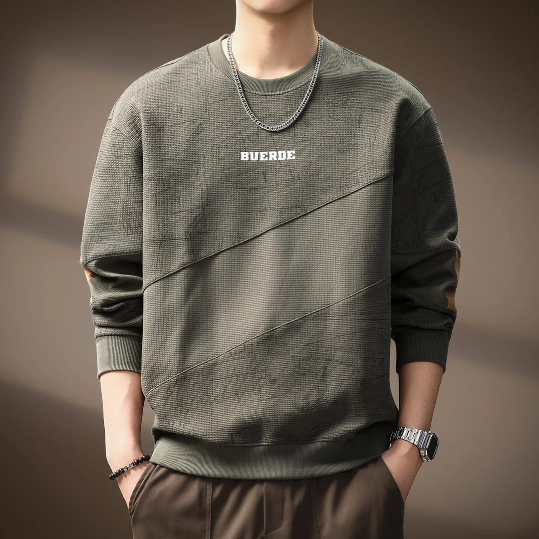 美式复古做旧拼接重磅卫衣男秋季新款宽松圆领打底