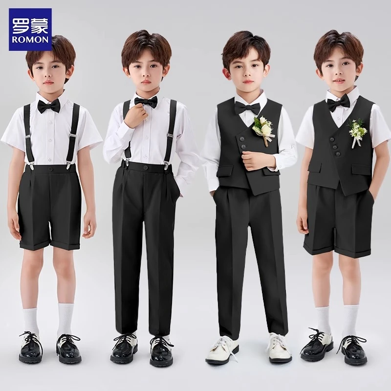 罗蒙儿童男童花童礼服主持人演出服英伦风潮酷痞帅童装