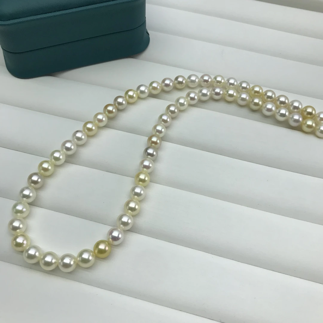 海水akoya羽黄金真多麻糖果色串链7-8mm混彩