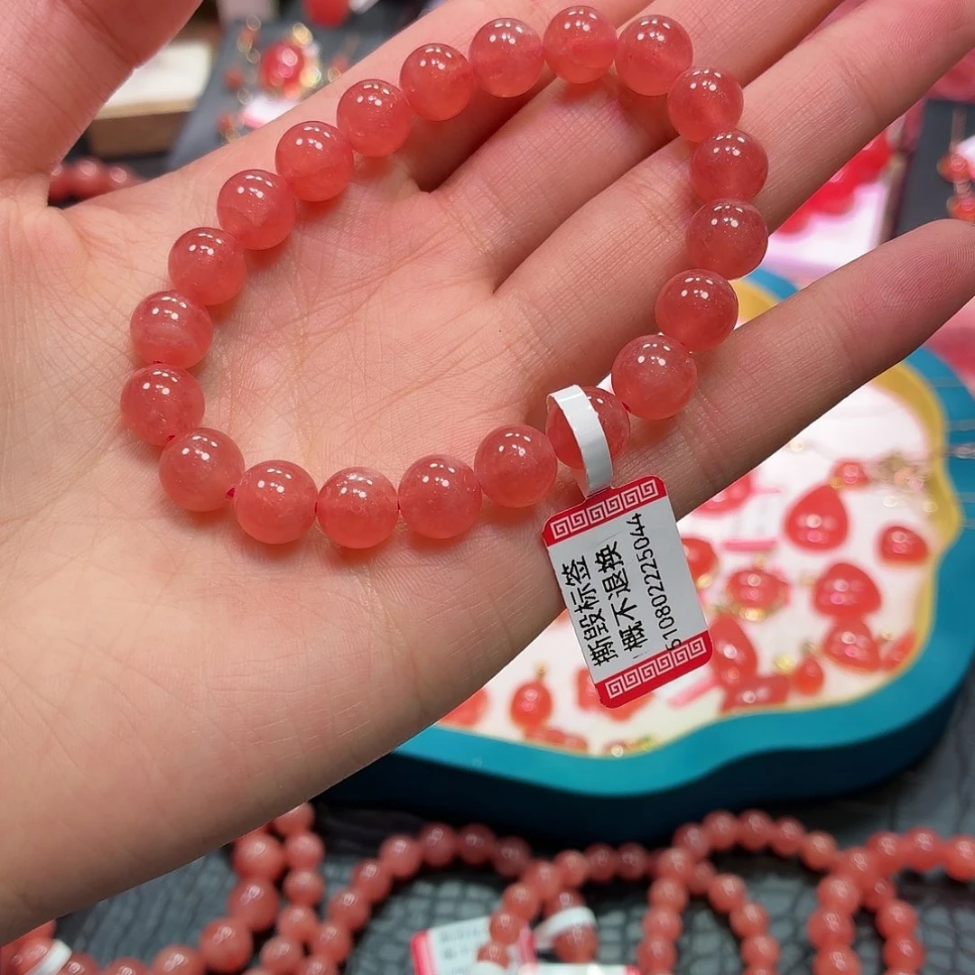 菱锰矿（红纹石）18K金镶嵌颈饰