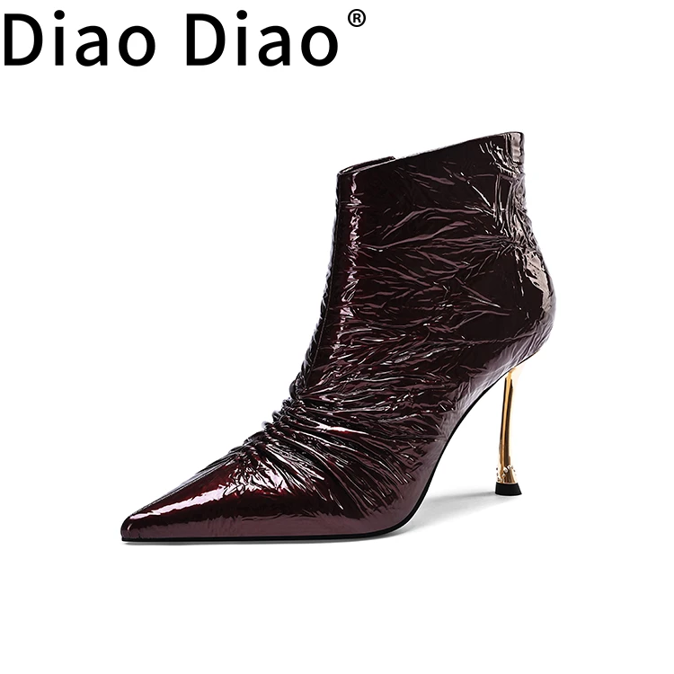 34【夜光玫瑰】2024年秋冬新款皱漆真皮女细高跟安卡拉红性感