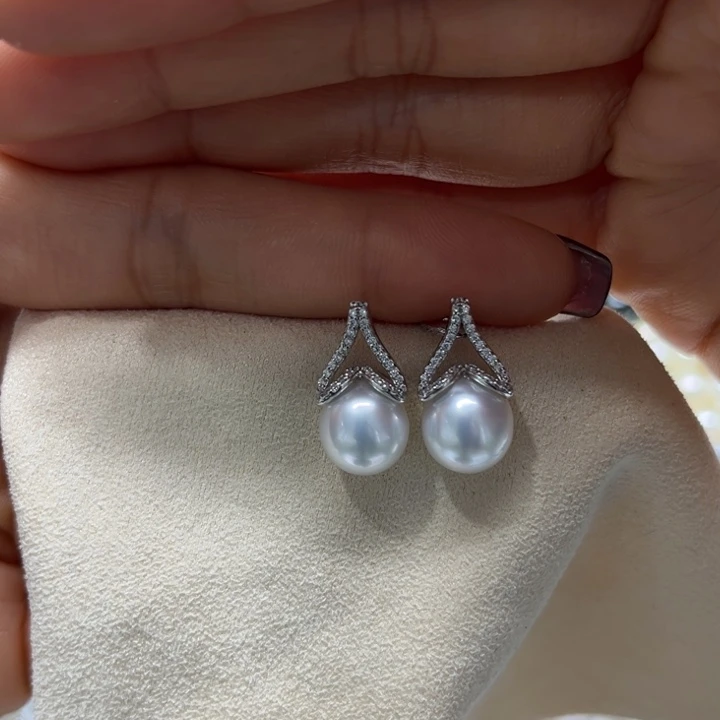 海水珍珠耳饰银S925镶嵌