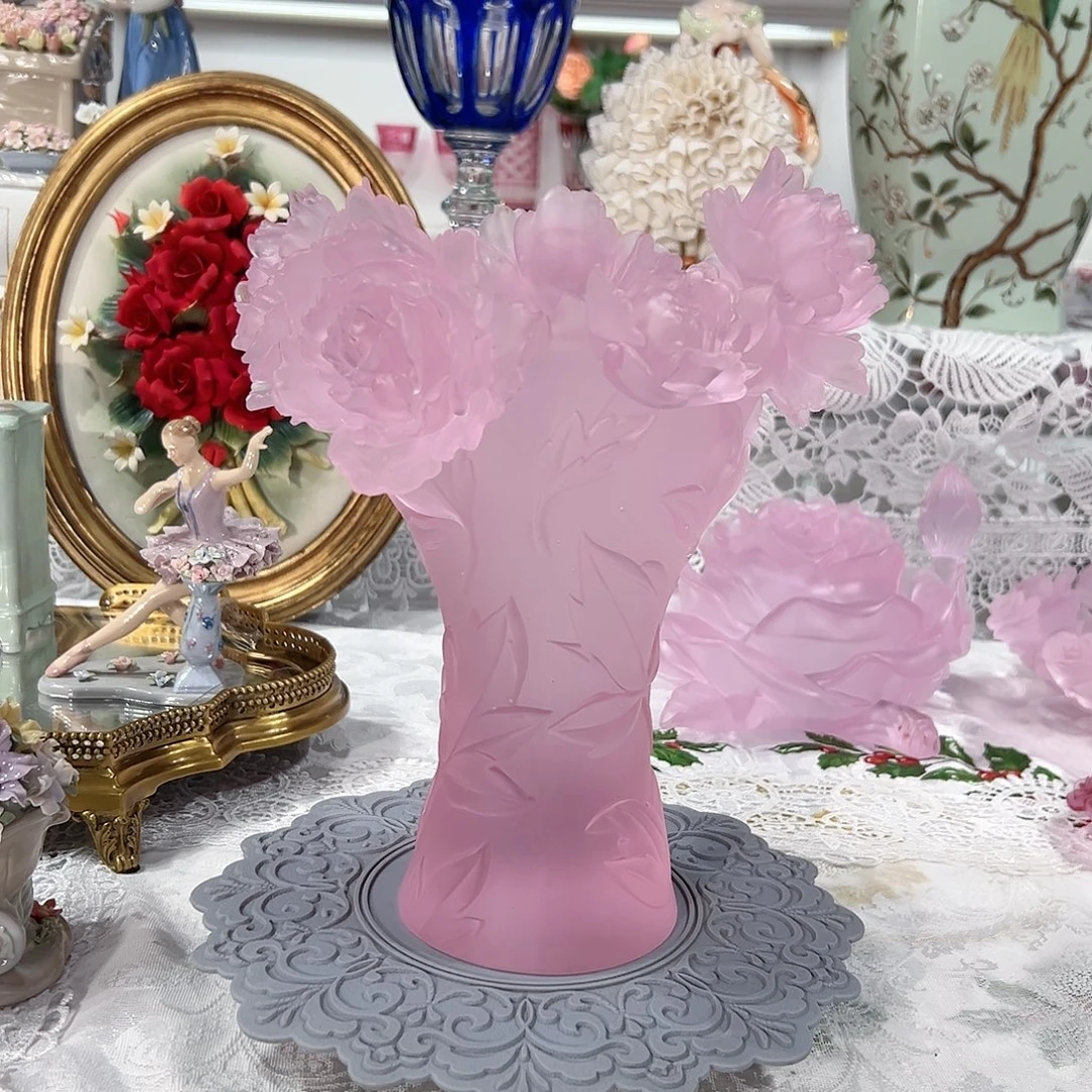 陶瓷脱蜡水晶粉色牡丹花瓶