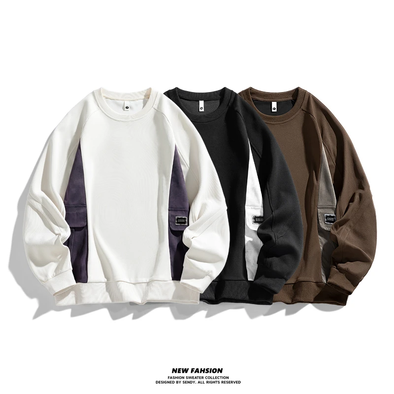 大码卫衣男春季休闲长袖拼接T恤胖子加肥加大码宽松潮打底衫男装