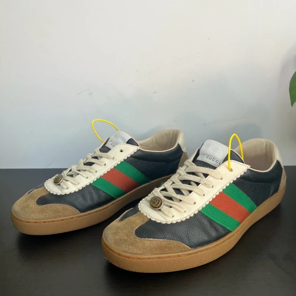 95新 GUCCI/古驰 40.5欧码黑棕德训板鞋/时尚/百搭/