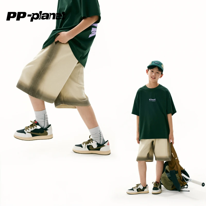 PP星球儿童喷色渐变针织短裤2025夏新品男孩洋气中裤中大童休闲裤