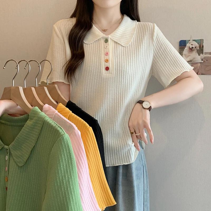 夏季新款大码女装洋气减龄polo领短袖T恤微胖妹妹宽松遮肚子上衣