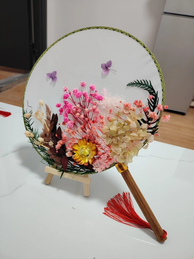永生花装饰绿色干花永生花团扇材料包古风团扇纯手工制作批发零售