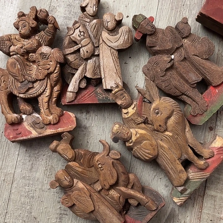 抽***代香榧木老木雕老人物花板