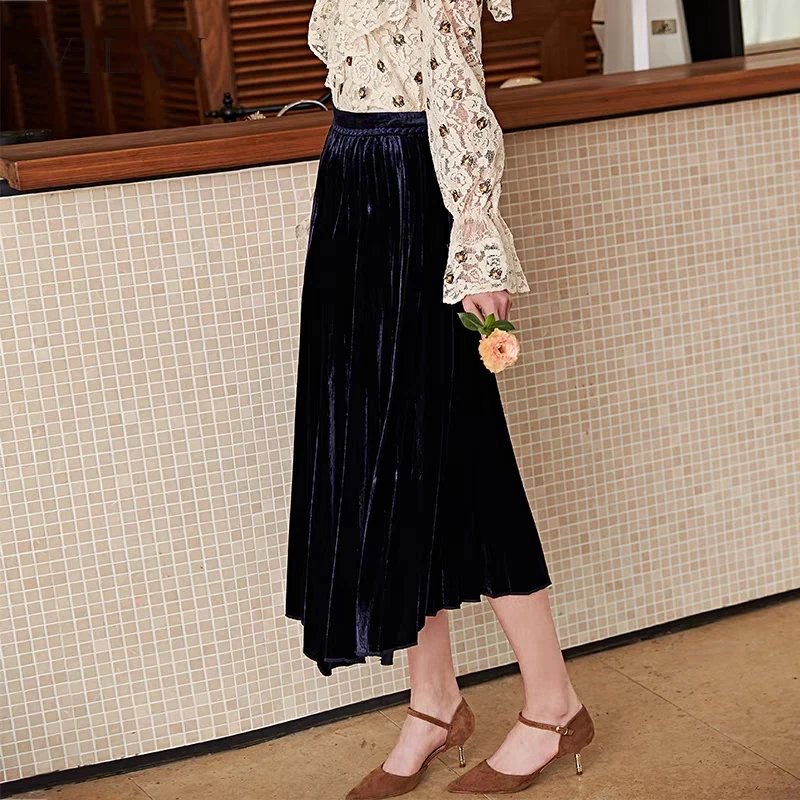 常规厚款中腰半身裙中长款百搭休闲黑色复古时尚连衣裙洋气66腰围