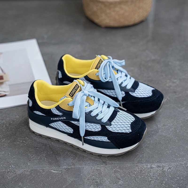 小可家 渔网歪头德训鞋女款2025夏季新款双鞋带洋气休闲鞋