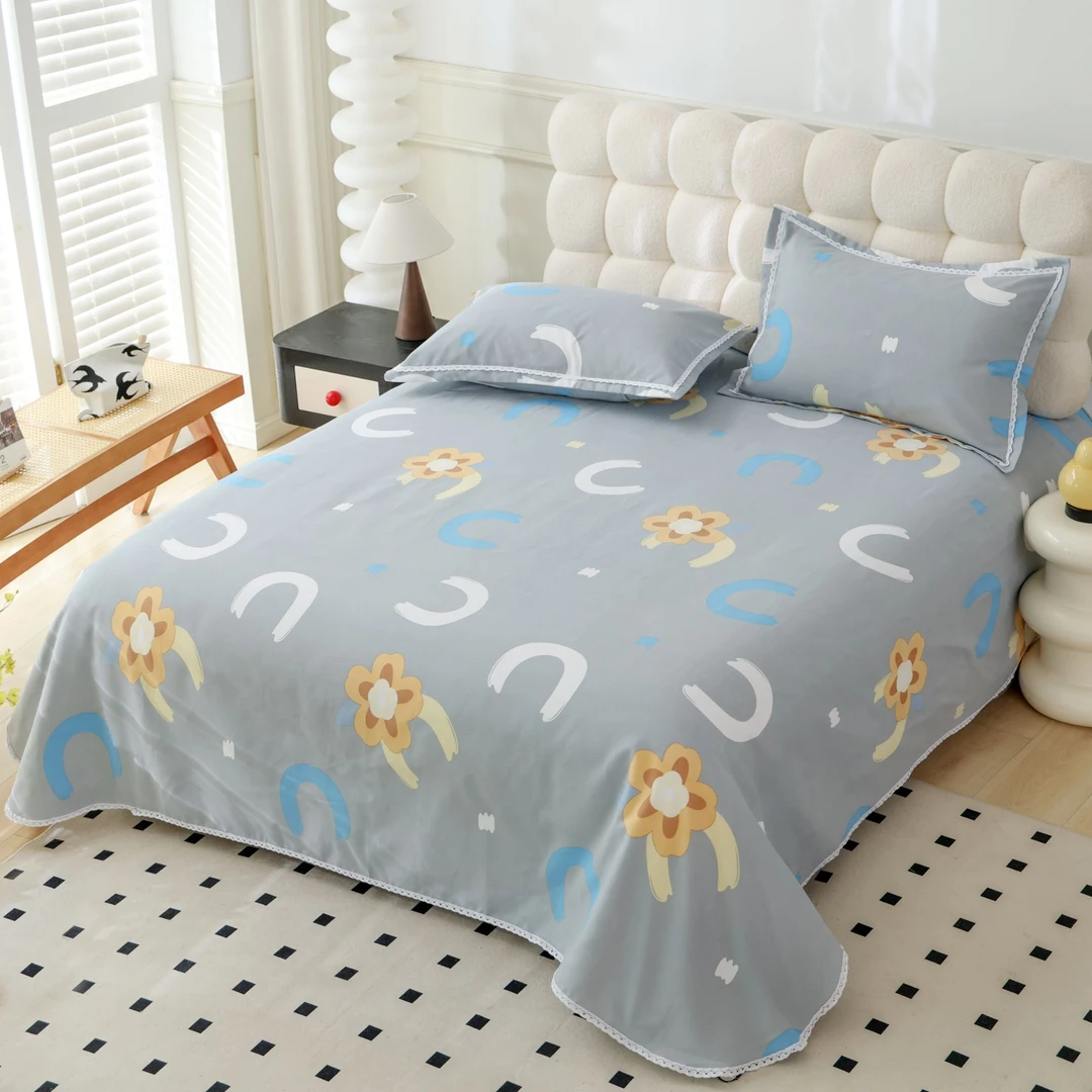 [落日花都-灰]230*250cm 夏季加厚老粗布床单三件套