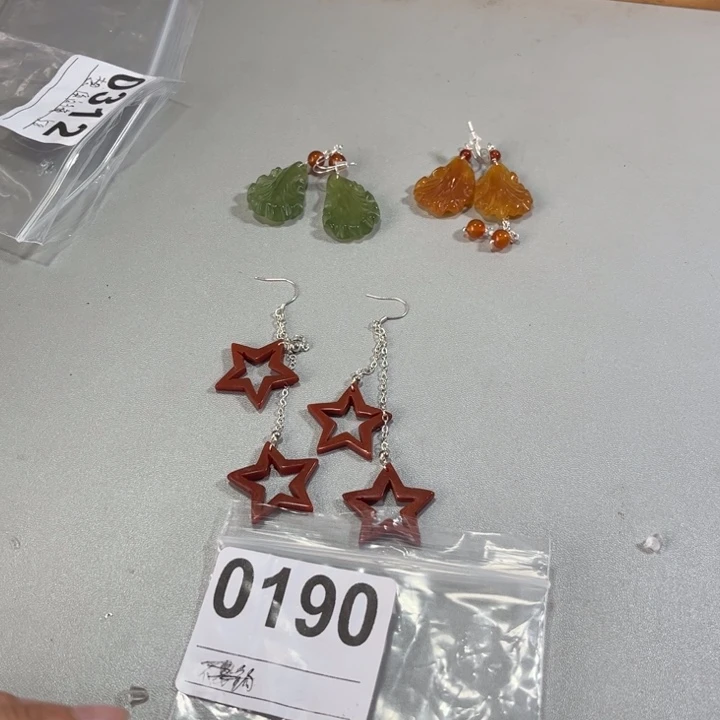 想***夜蛇纹石玉合金耳饰