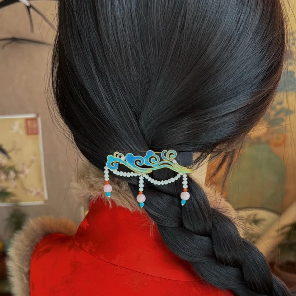 仿点翠小众气质民族风时尚简约古风百搭优雅发夹手工复古国风古典