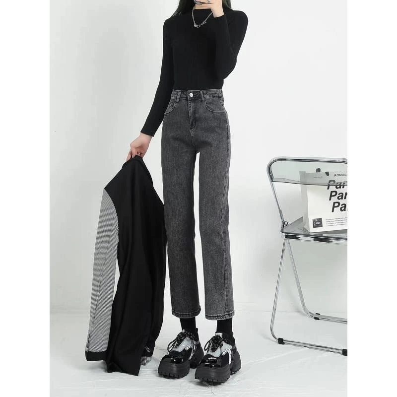 玲姐定制-牛仔裤直筒款春秋季高腰小个子九分烟管裤503518