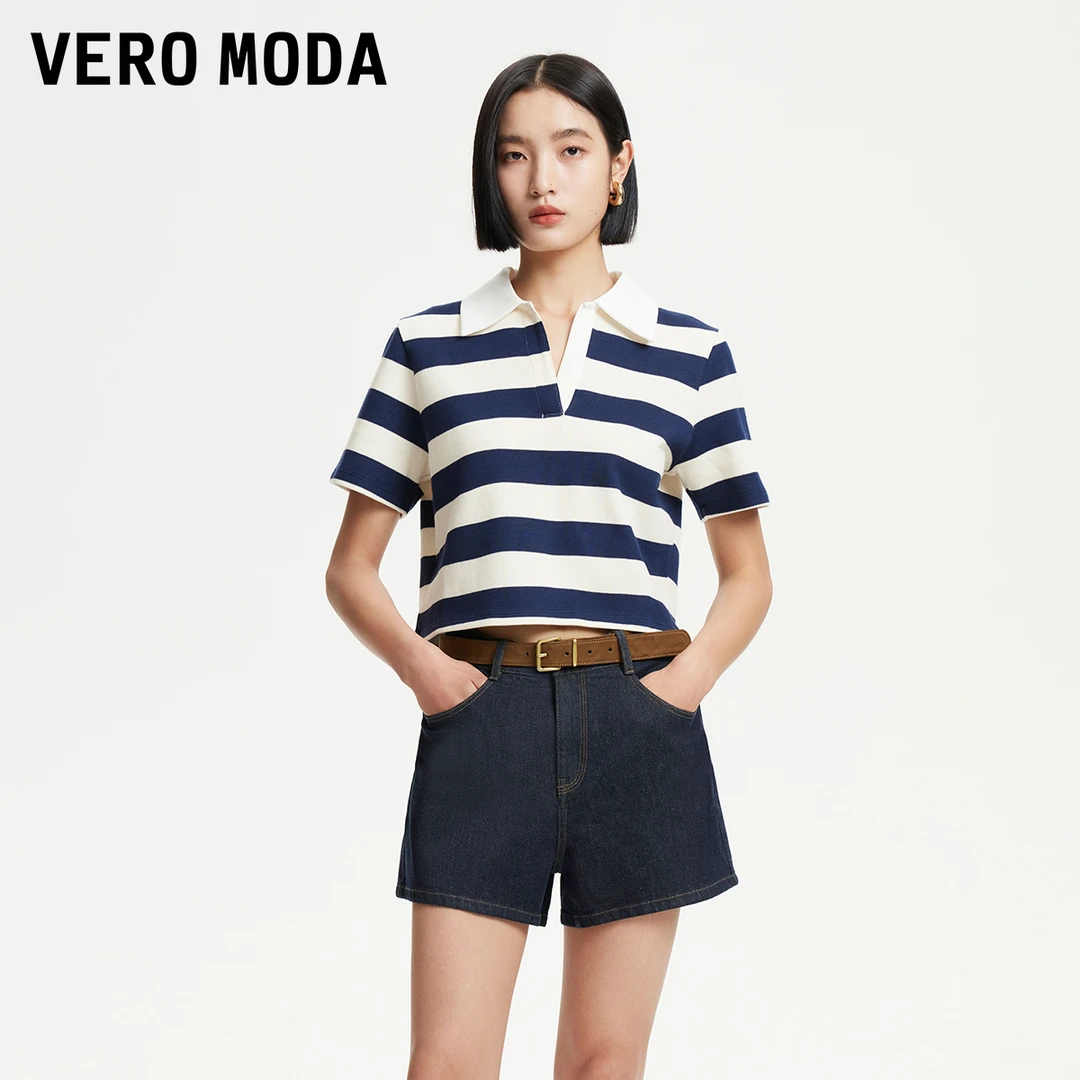 Vero Moda牛仔短裤2025夏日穿搭高腰复古腰带装饰短裤325243016
