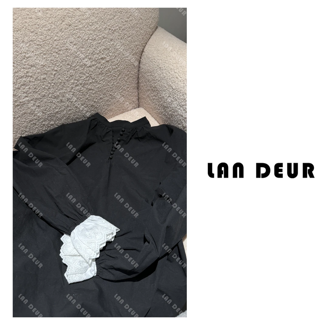 JIUJIU【都市主角】法式简约通勤蕾丝拼接袖衬衫上衣女