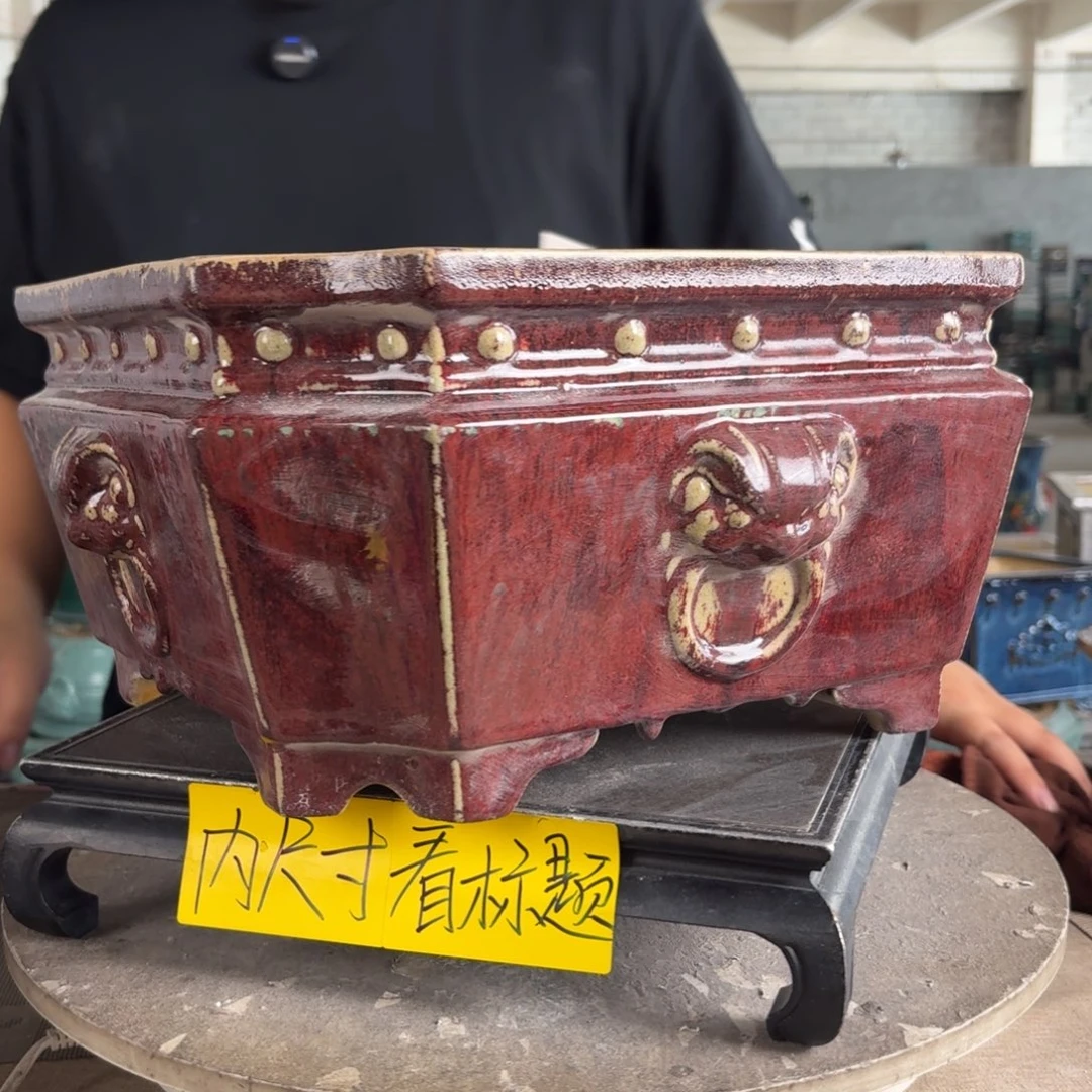 。一风堂石湾花盆 修胚痕迹 小高温裂 内30*15