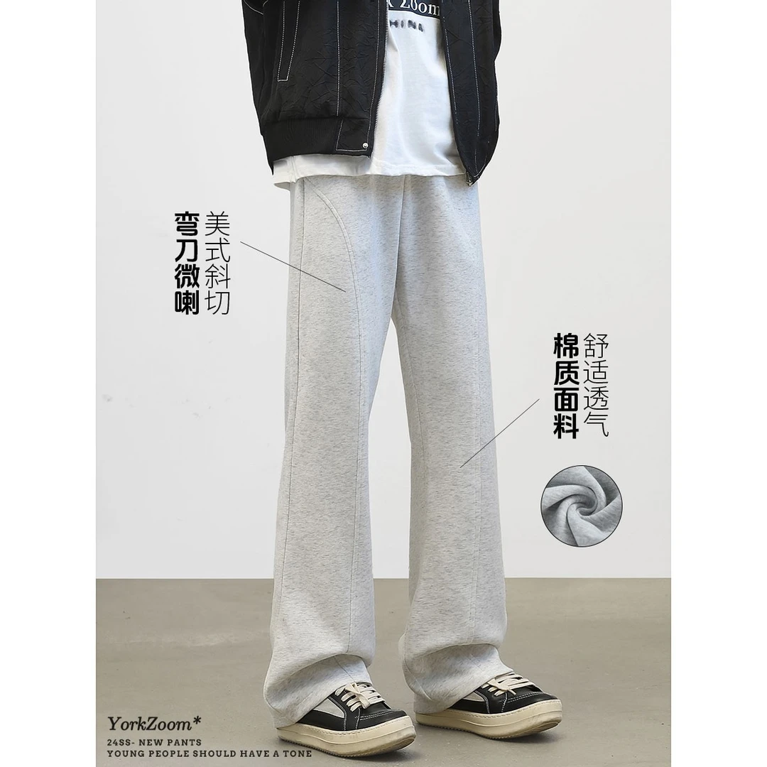 仓石一树秋冬美式弯刀微喇灰色卫裤潮直筒休闲裤运动长裤男士高街
