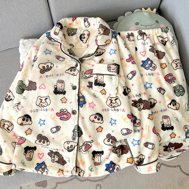 【小新超人】法兰绒加厚长袖秋冬季卡通睡衣男珊瑚绒家居服两件套装