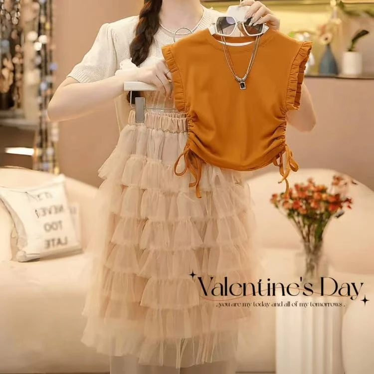 女童夏季套装2025新款女孩子洋气时髦夏装网红爆款背心蛋糕裙