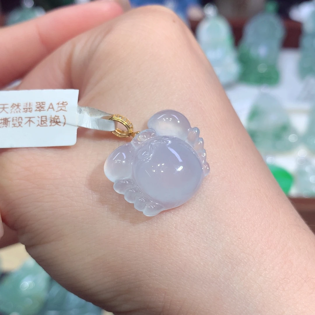 吊坠(不含链)18K金镶嵌翡翠天然缅甸A货翡翠揭阳工八方来财