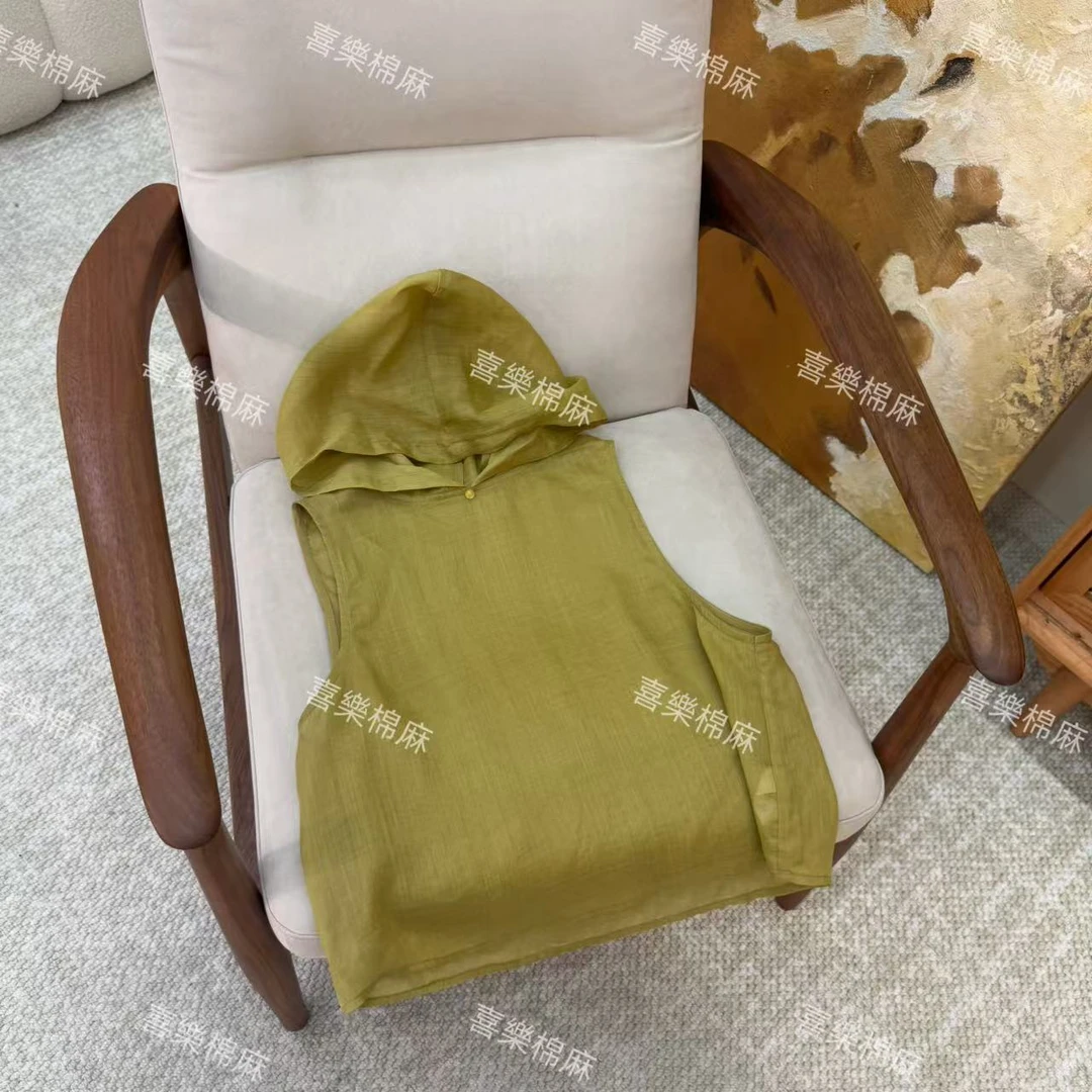 喜樂   2025苎麻连帽纯色背心夏季新款文艺简约休闲女士休闲上衣