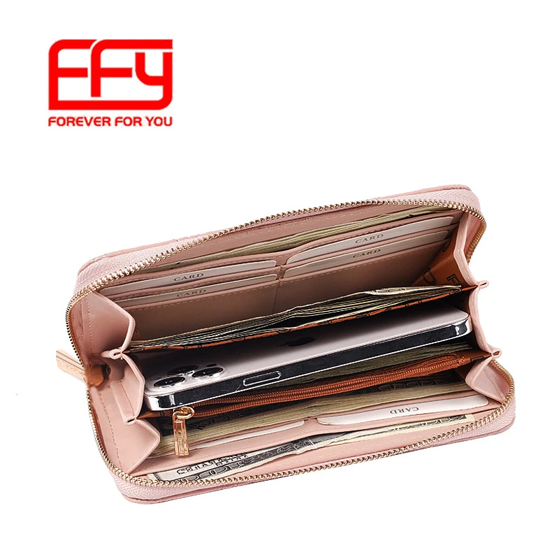大容量纯色零钱包手拿包钱包女士简约高级感长款FFY新款商务拉链