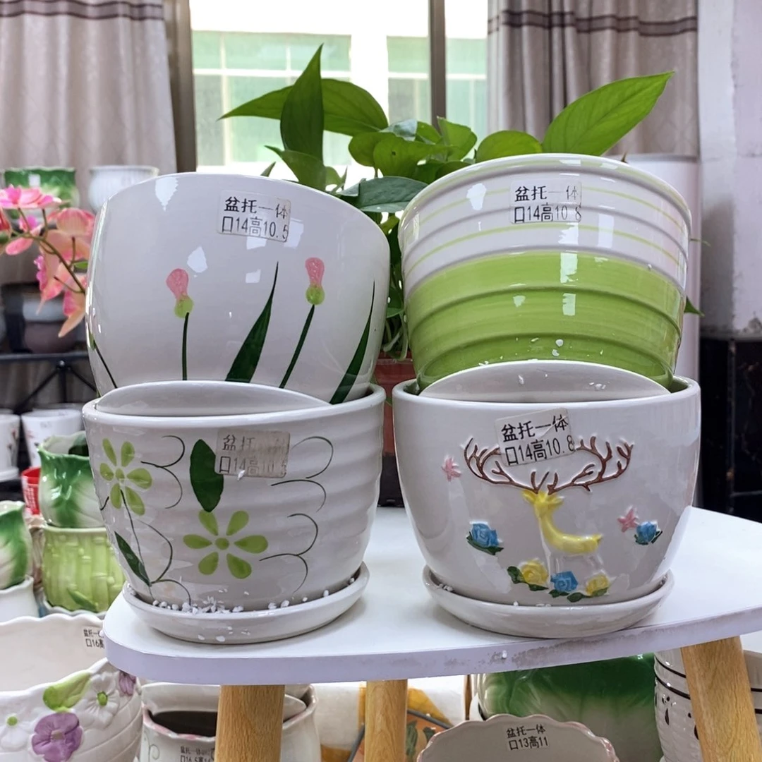 @夏西陶瓷花盆@@四个手绘