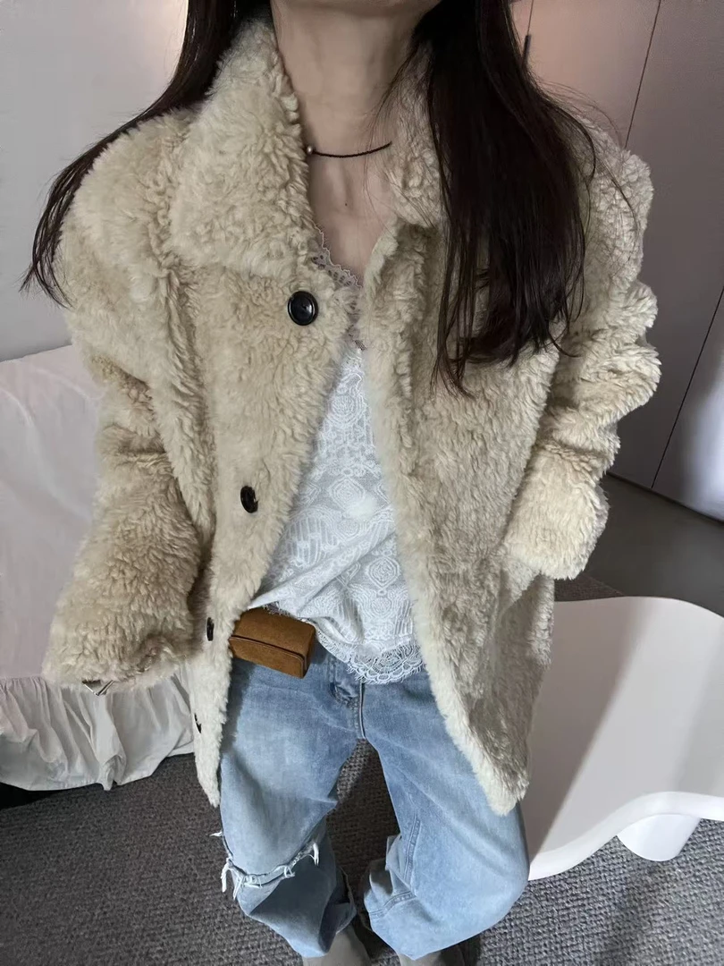 【Miss 程】冬季新品颗粒毛一体皮衣