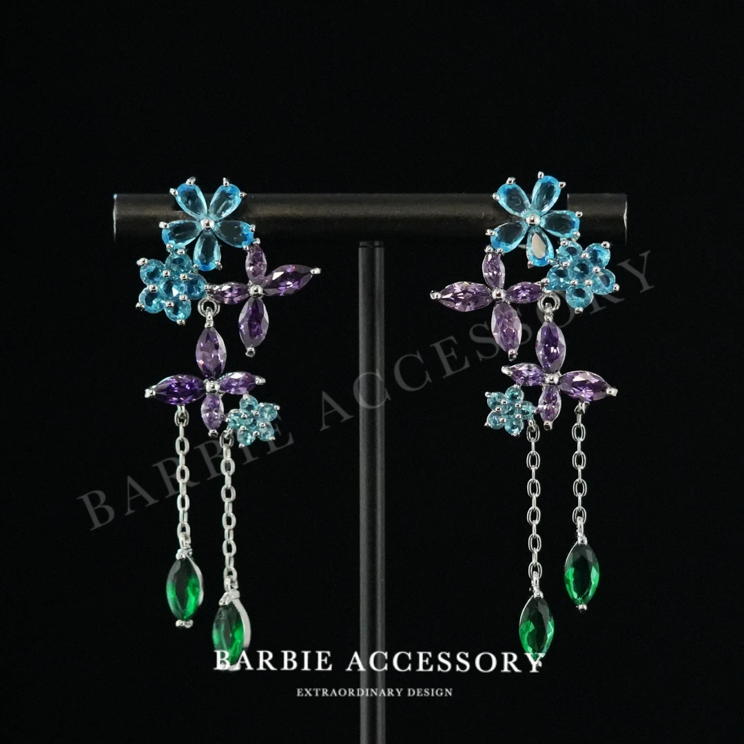 铜合金合成锆石耳饰 【花落】复古法式设计款高级绝美百搭耳环