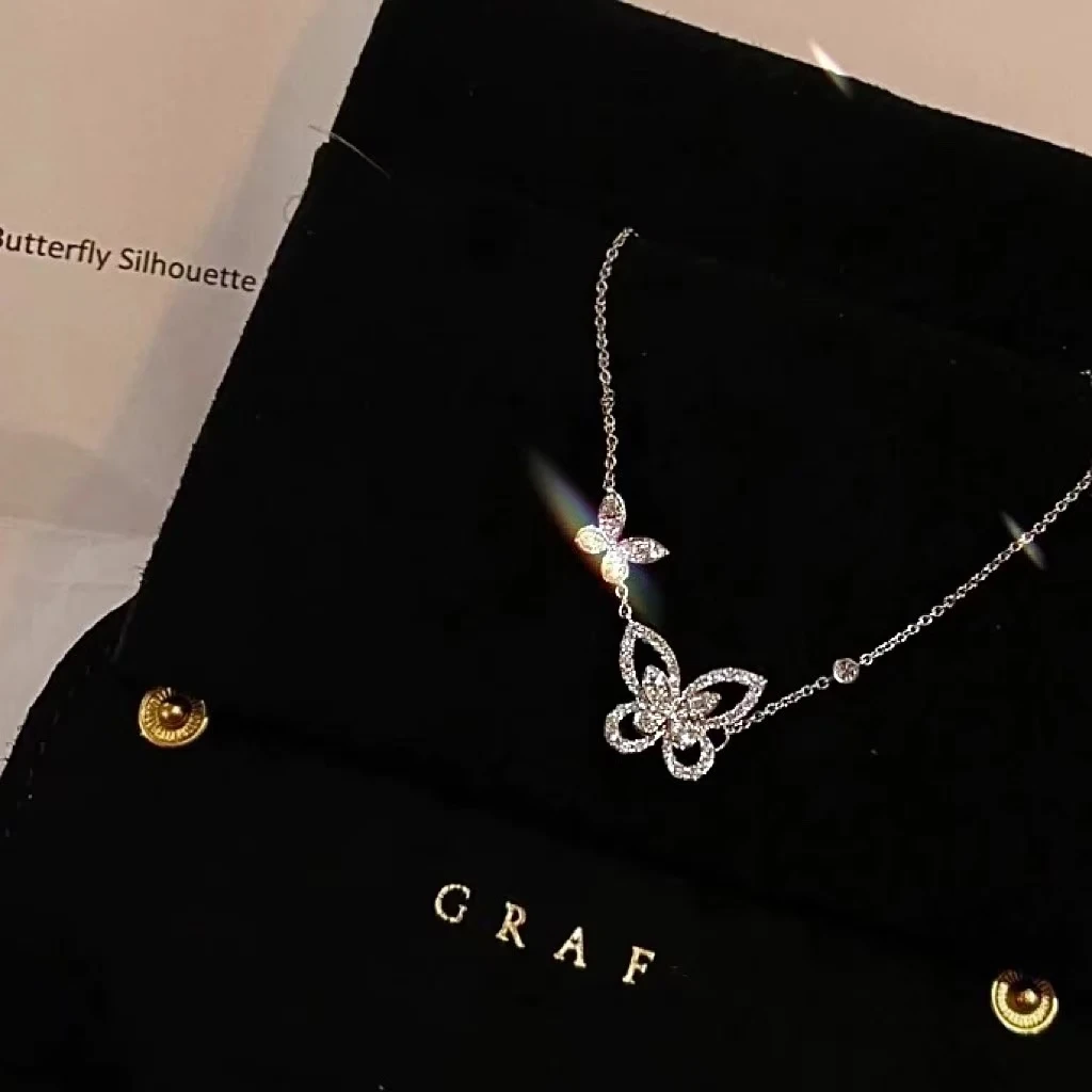铜合金项链 幻影蝴蝶项链锁骨链银色闪钻轻奢高级精致