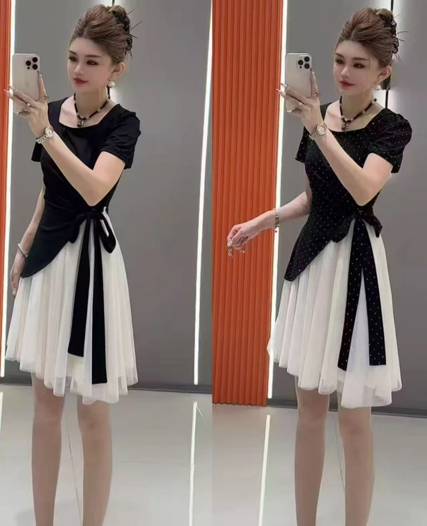 9233 夏季撞色设计感连衣裙