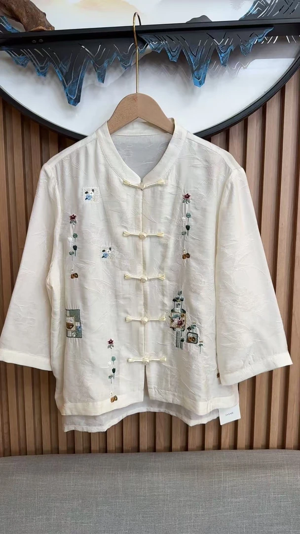 0386玲珑薄中式夏季衬衣提花民族风