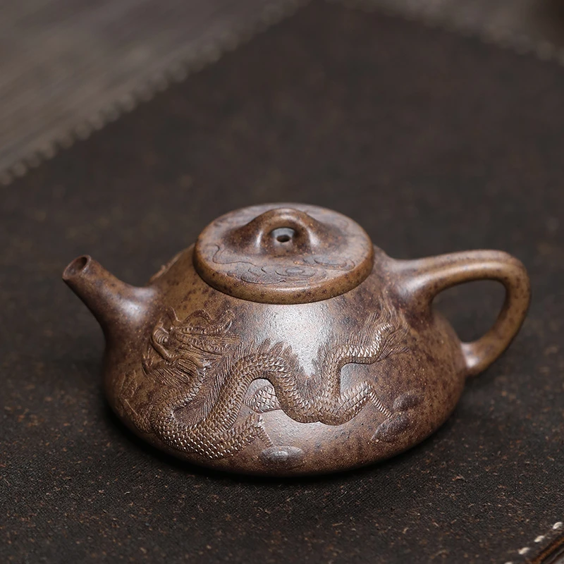 大吉羊柴烧 宜兴紫砂壶茶具 本山绿泥龙腾盛世石瓢150ml庄勤英