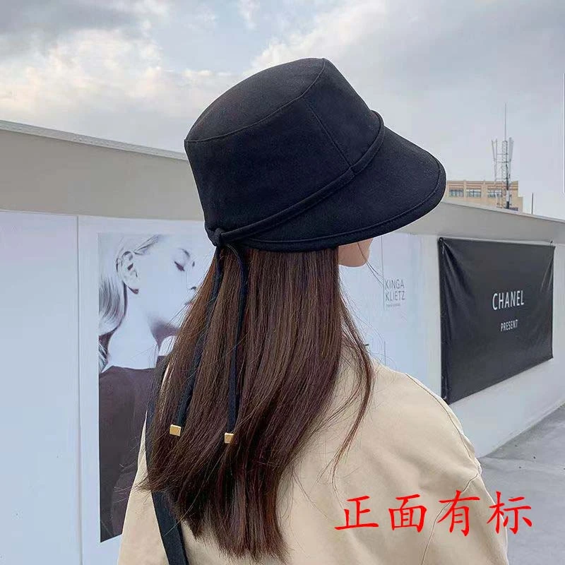 渔夫帽四季通用大檐夏季平顶帽子日系黑色春夏韩版休闲遮脸D01
