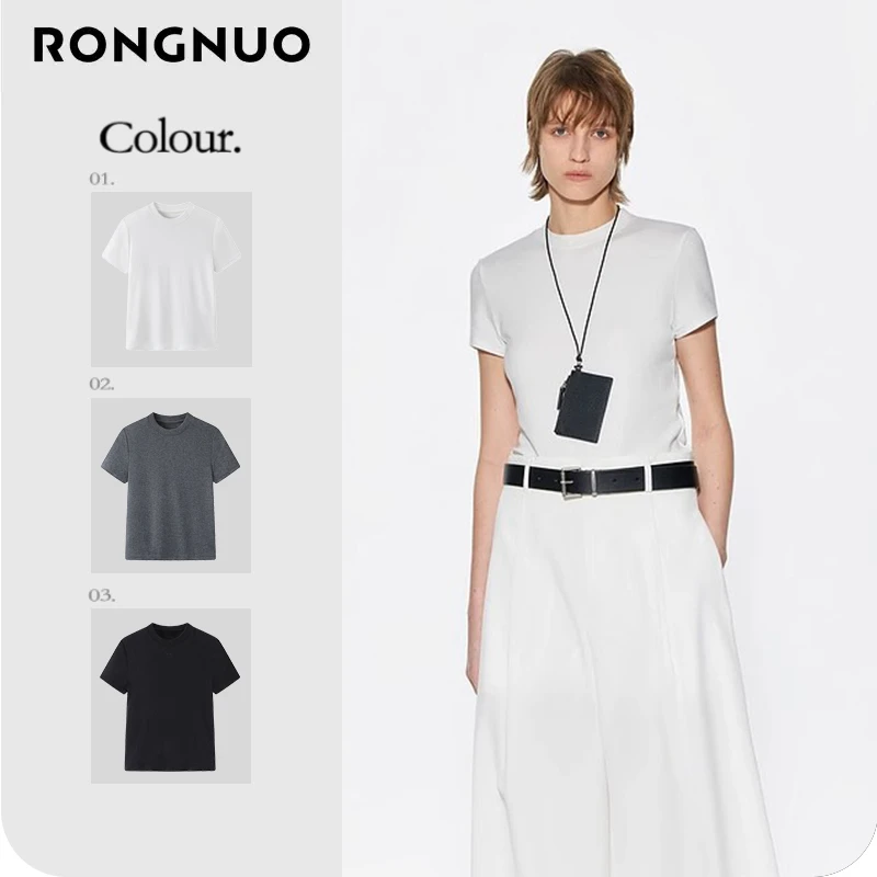 容诺【T恤】短袖T恤2025夏新品高弹天丝醋酸正肩T恤短袖Z5982