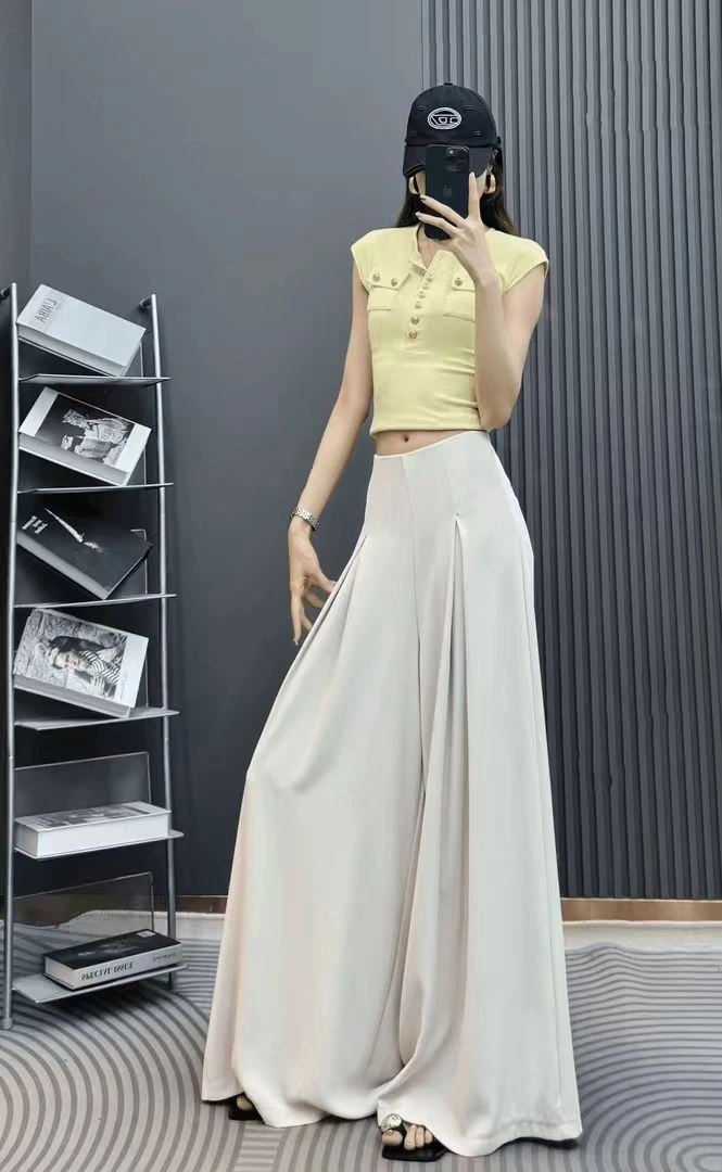 25年夏季新款冰丝裤阔腿高腰休闲裤垂感薄款宽松百搭显瘦高级长裤