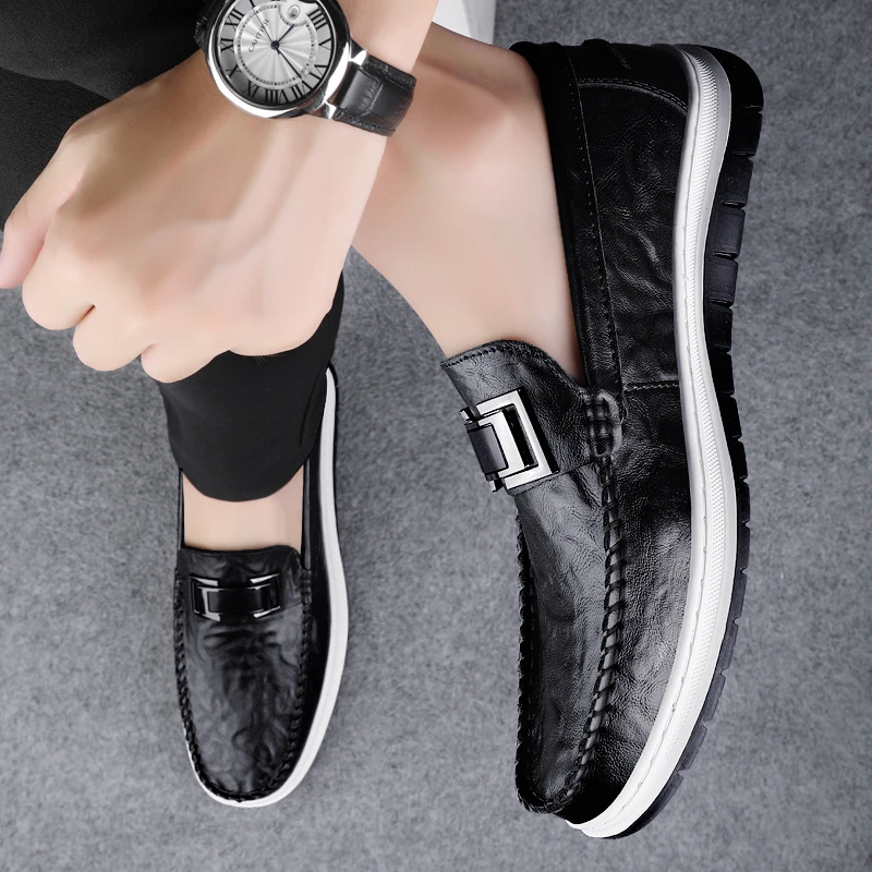 休闲皮鞋男春季新款时尚百搭软底豆豆鞋子英伦软面高档男士乐福鞋