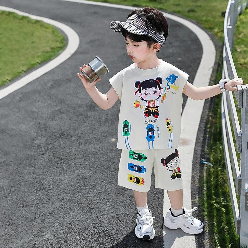 哪吒衣服男童夏季套装2025新款宝宝背心夏装时髦服装儿童运动童装
