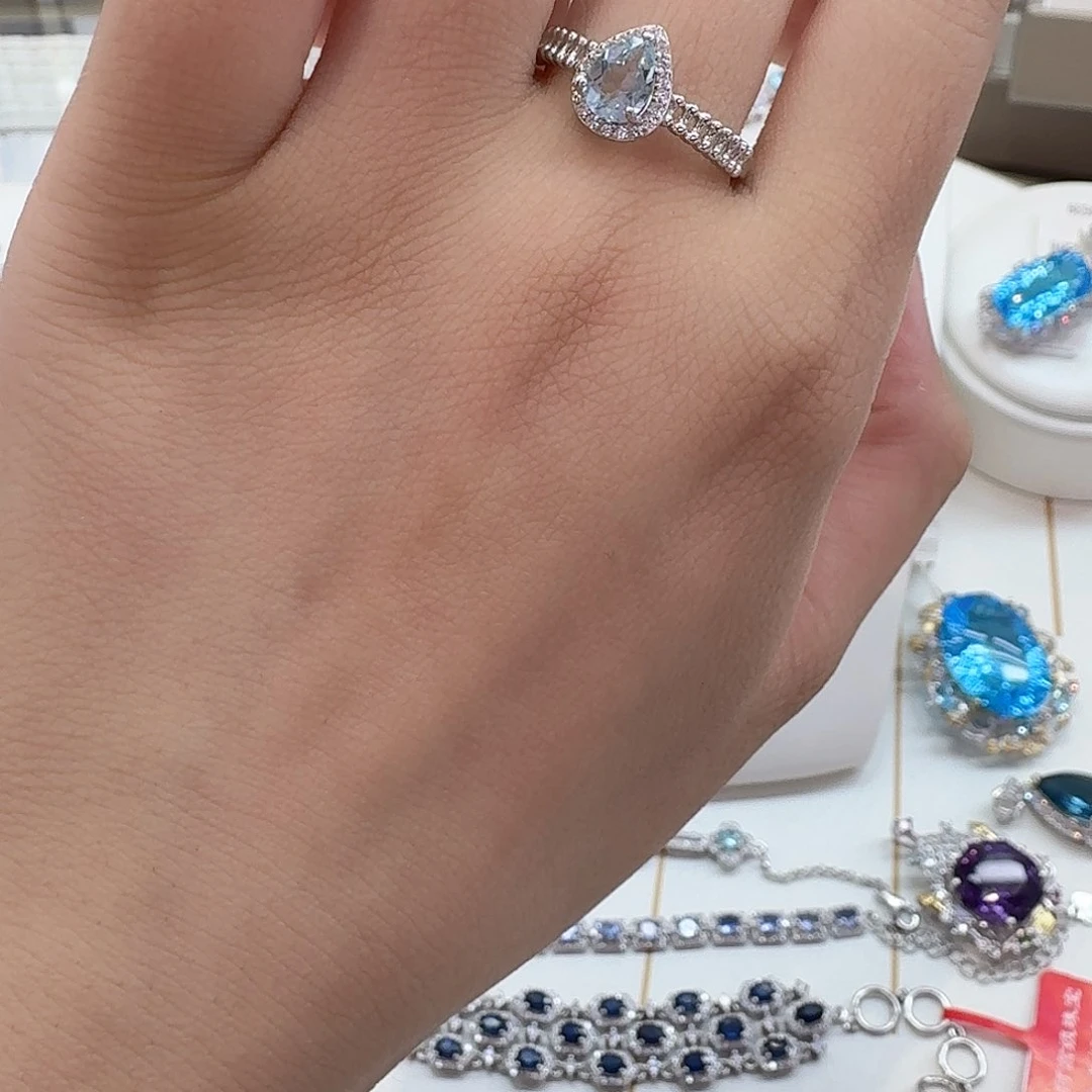 海蓝宝石戒圈银S925镶嵌 —1