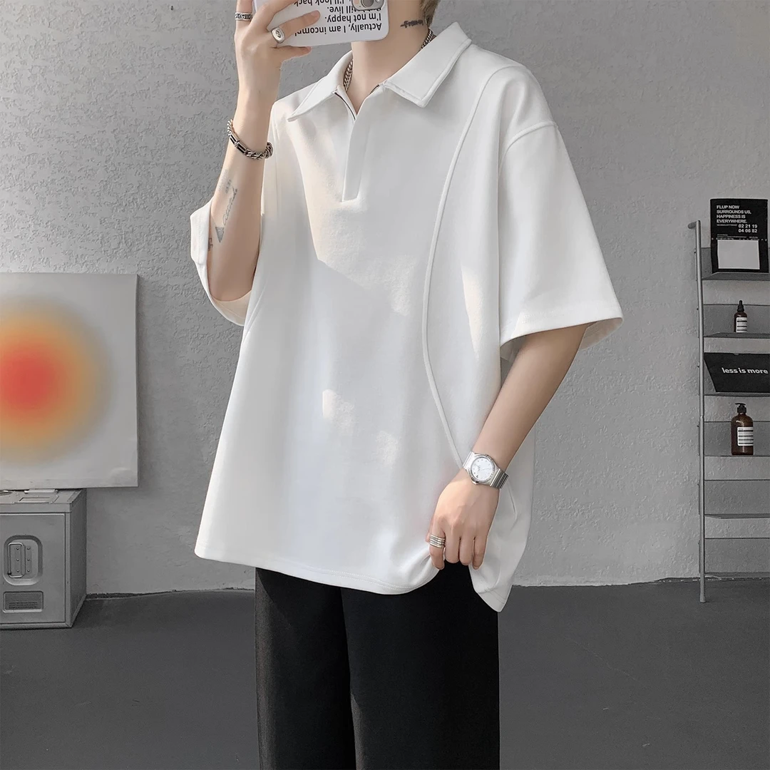 解构短袖POLO衫男夏季潮牌美式痞帅重磅衣服宽松潮流运动半袖t恤