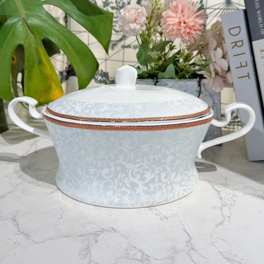 【哑光蓝汤煲】汤煲家用简约大号大碗出口英国骨质瓷 外贸骨瓷餐具