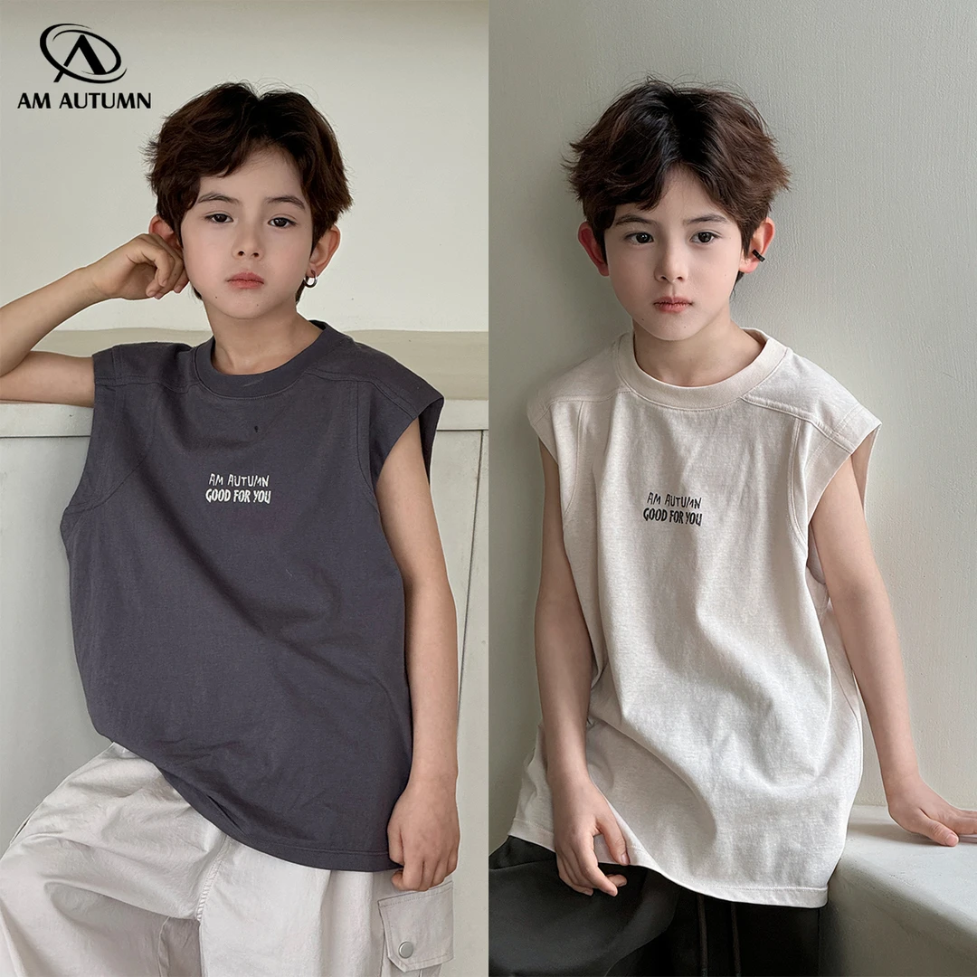 现货「AM AUTUMN」【最型搭子】防晒雪花棉字母背心男童夏【BX5166】