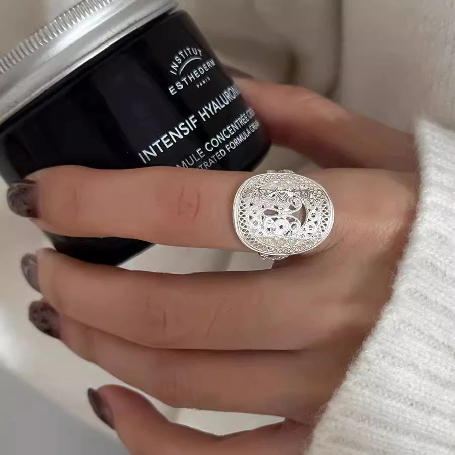 镂空蕾丝戒指女2025年新款轻奢时尚小众设计高级感食指戒开口指环