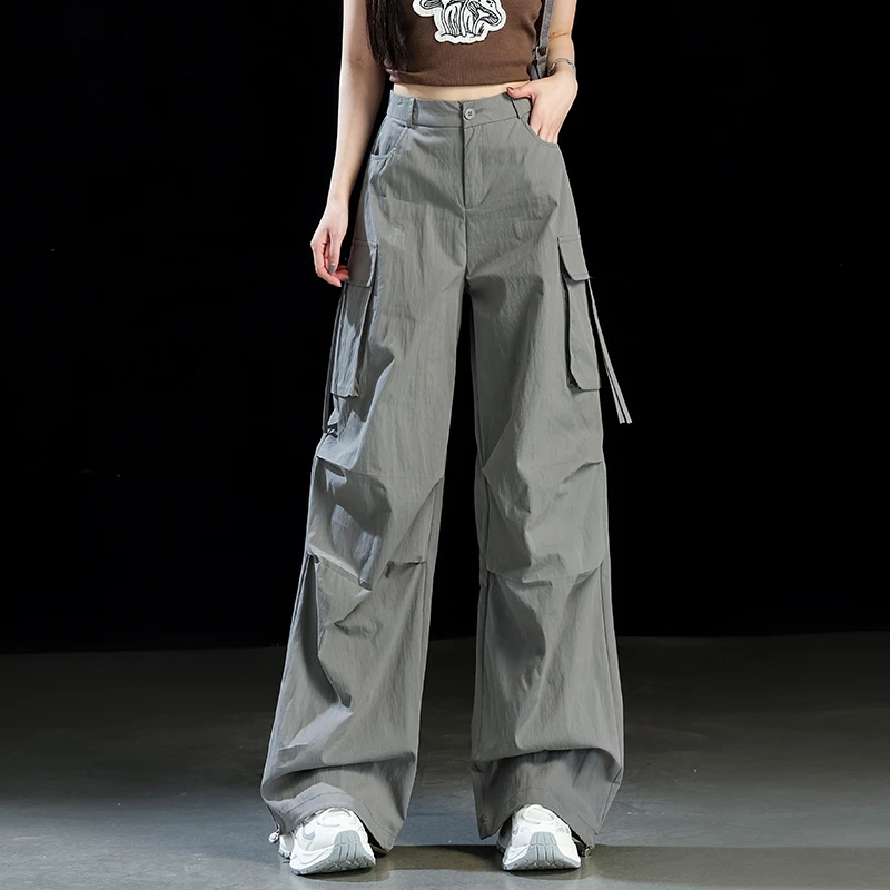 工装阔腿裤女2026春新款灰色宽松垂感透气显瘦裤子美式伞兵直筒裤