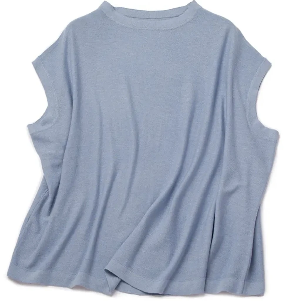 桑蚕丝羊绒女士宽松休闲包肩短袖 清凉舒适百搭圆领纯色薄款夏季